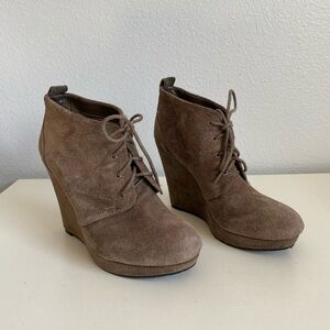 Jessica Simpson Brown Suede Wedge Booties Womens Size 7.5